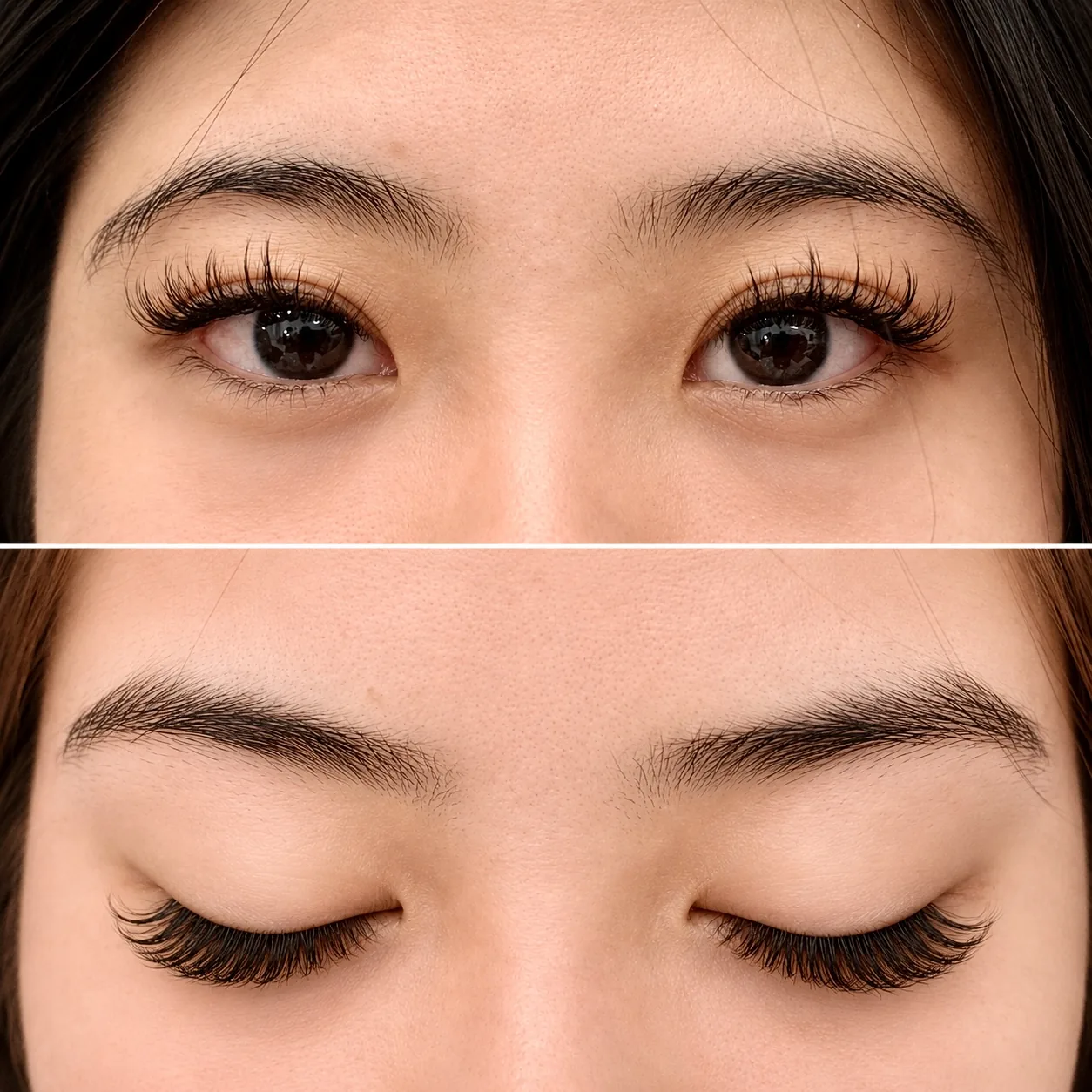 Wispy Airy lash extensions before and after, eyes open and closed, AyuriNails Beauty Lounge Poblacion Makati